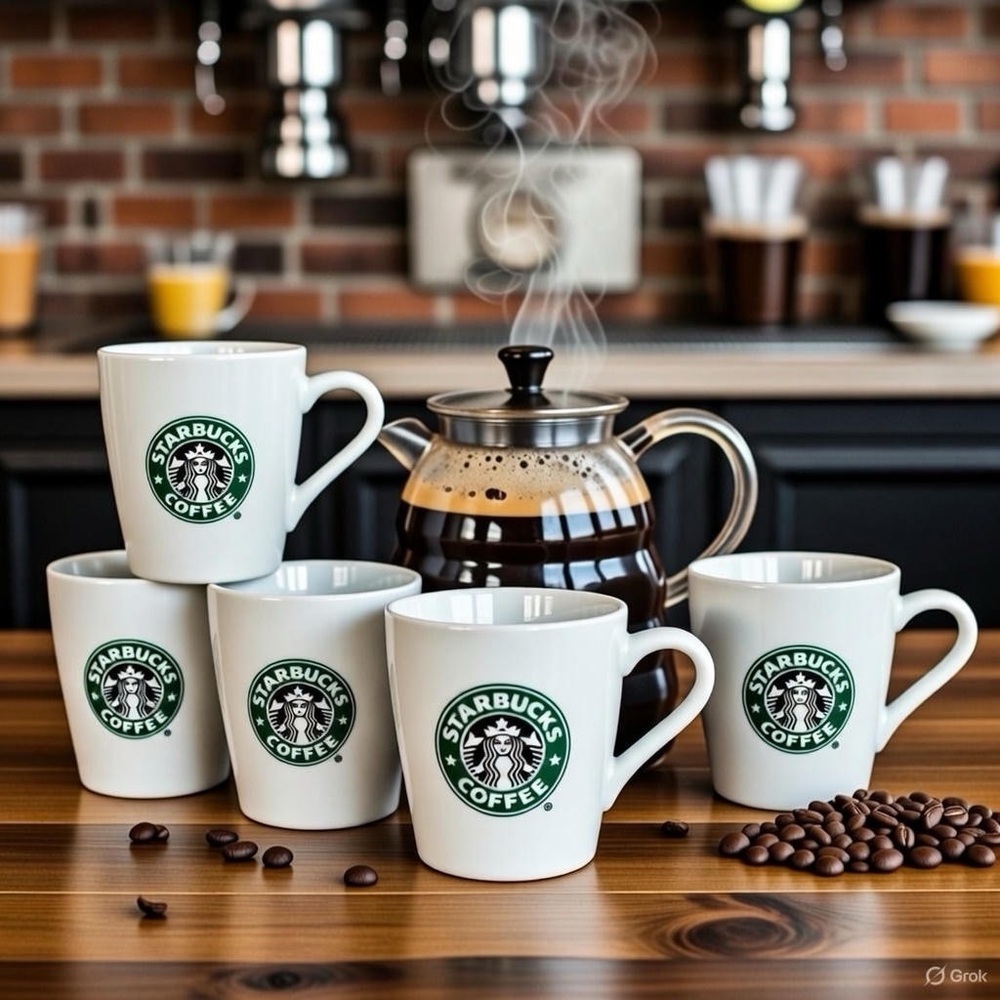 5 Starbucks Classic White 8oz. Coffee Mugs Collection 2007 Retired Siren Logo